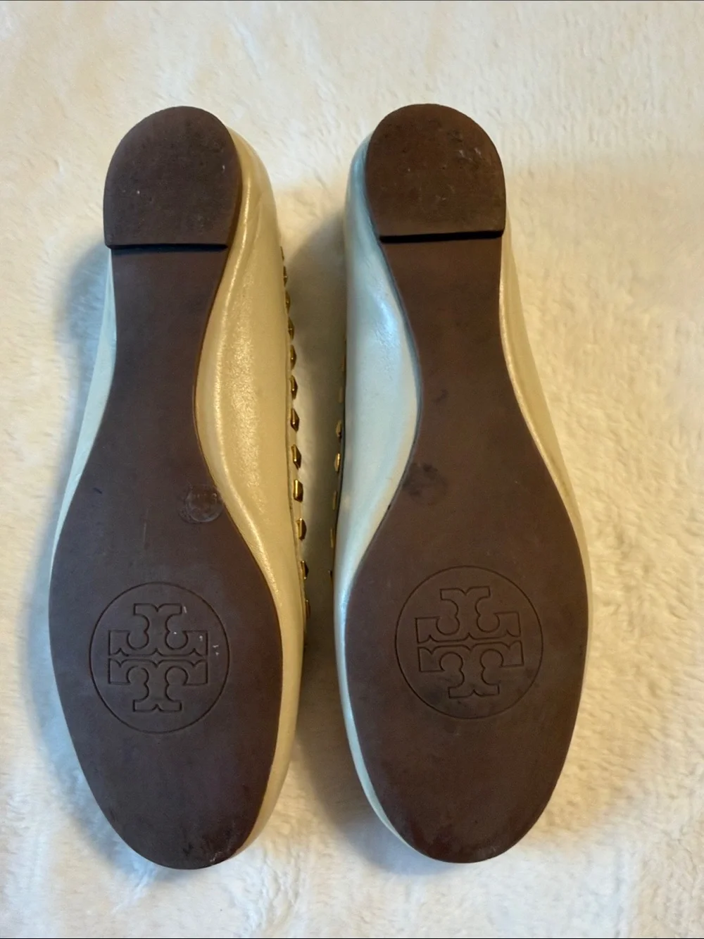 Tory Burch Cream Leather Studded Logo Flats